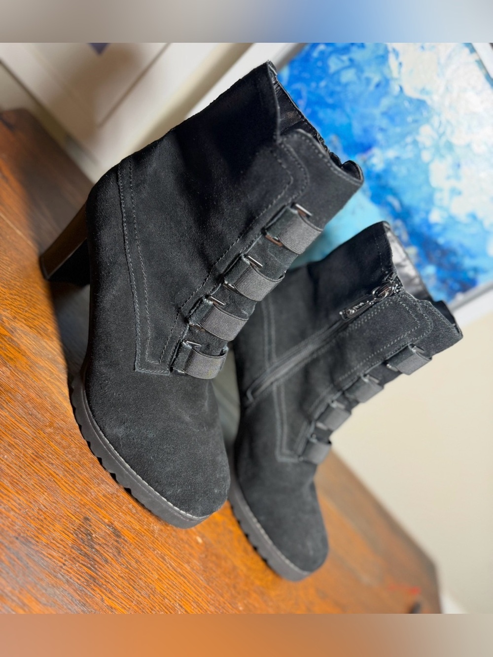 Blondo Waterproof Black Suede Ankle Booties with Block Heel